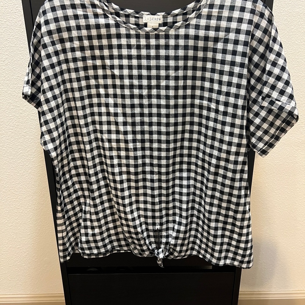 J Crew Checkered Short Sleeve Blouse size Large